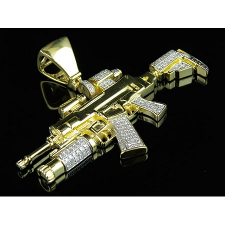 Men's 10K Yellow Gold M4-A1 Assault Rifle Diamond Pendant (Best Assault Rifle Round)