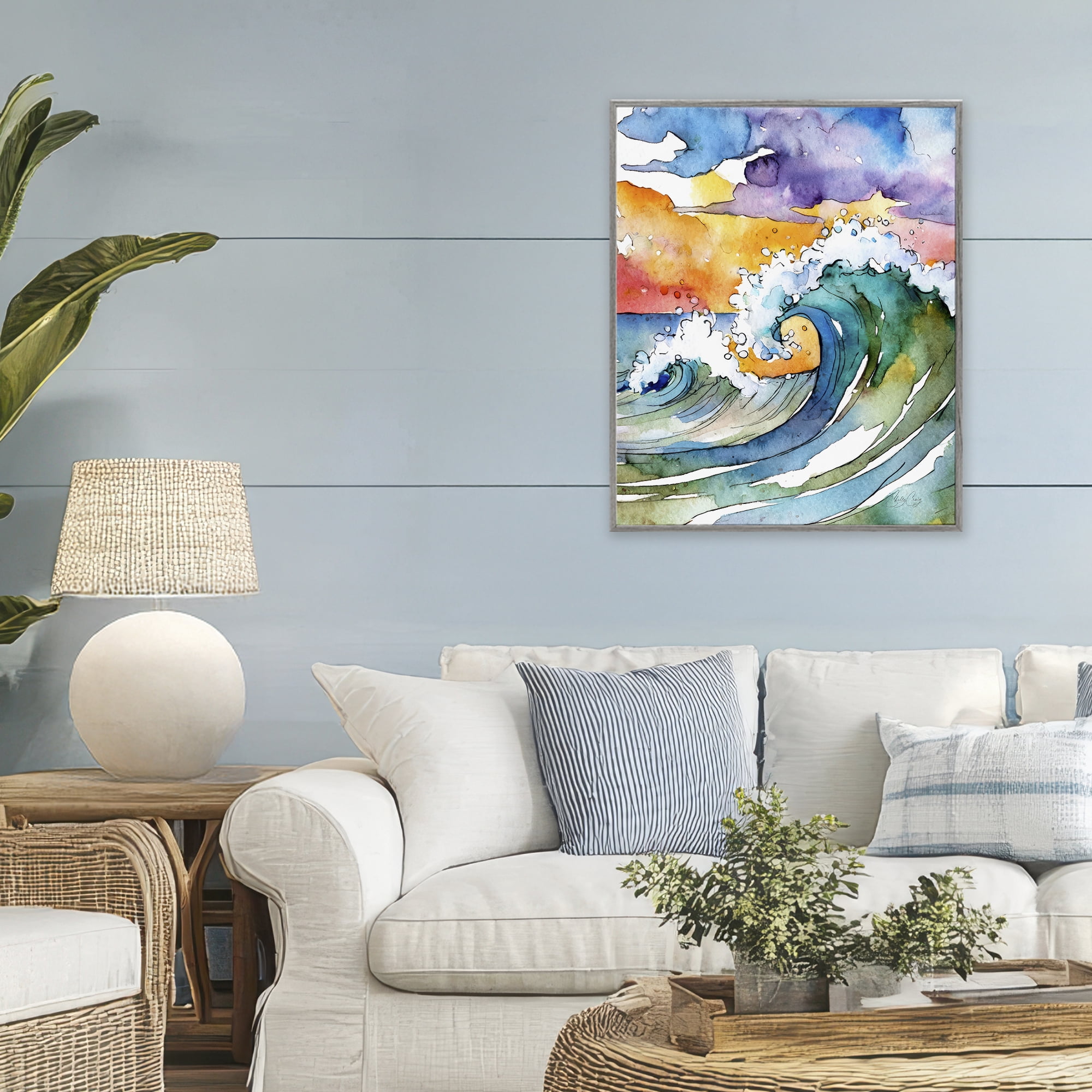 Stupell Industries Vibrant Sunrise Surf Gray Framed Giclee Art, design by Shelly Craig