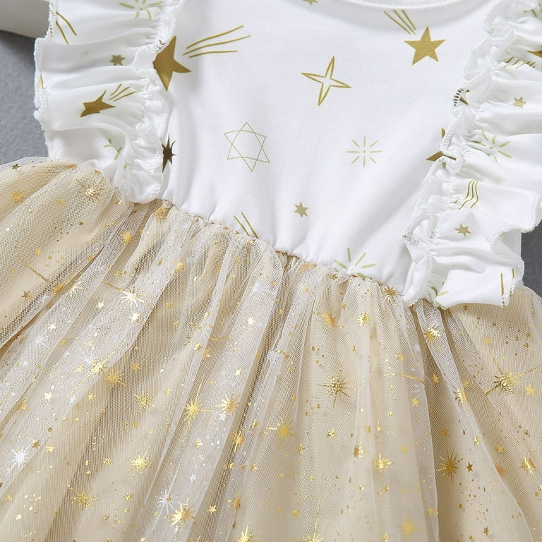 Toddler Baby Girl Clothes Fall 24 Month Christmas Dress Kids Girls Toddler Beach Star Mesh Flutter Sleeves Princess Girls Dress Bowknot Toddler Flower