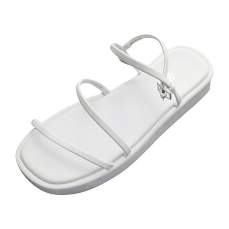 

Cathalem Women Sandals Fashionable New Pattern Summer Open Toe Comfortable Buckle Up Thick Bottom Flat Comfortable Non Slip Shoes White 39