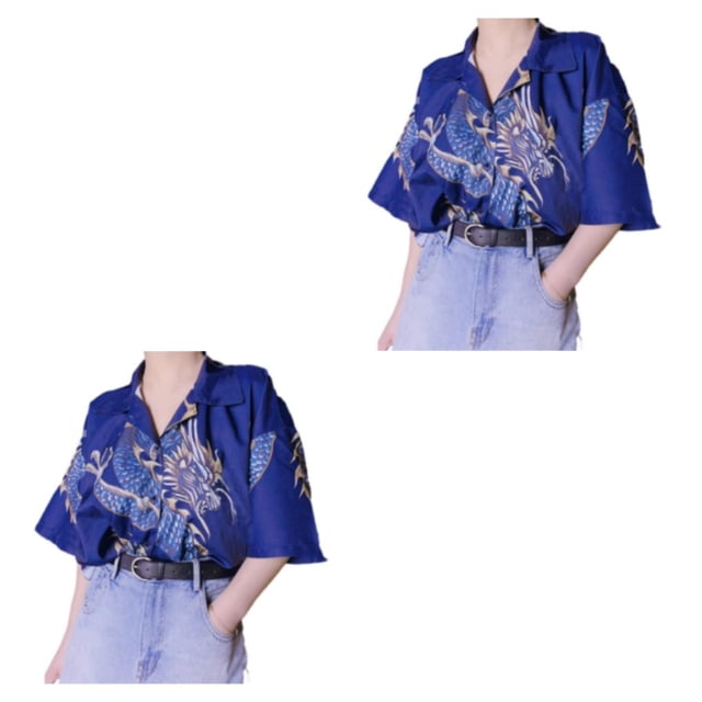 Qarigey Camisa de playa Casual solapa manga corta dragón chino patrón secado rápido estilo étnico ropa camiseta viaje vacaciones Type10 NO10
