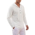 thumbnail image 4 of INSPIRE CHIC Men's Linen Hoodie Long Sleeve Button Striped Henley Shirts with Hood S White, 4 of 6
