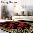 thumbnail image 2 of ODIKA 3'x5' Machine Washable Non-Slip Area Rug, Vintage Poinsettia Bloom with Ornate Border Design High Traffic Rug, Black, 611063, 2 of 7