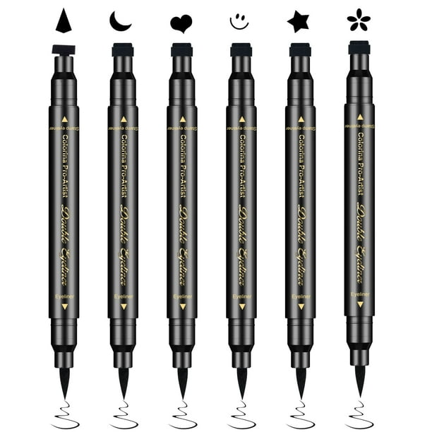 Ownest Juego de delineador de ojos líquido de 6 piezas, doble cara, impermeable, a prueba de manchas, lápiz de sello, delineador de ojos, herramienta de tatuaje, maquillaje, triángulo sonriente, coraz