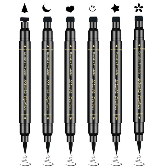 Ownest 6 Pcs Liquid Eyeliner Set Double-Side Waterproof Smudge-proof Eyeliner Stamp Pen Eyeliner Tattoo Tool Makeup-Smiley Triangle Heart Star Moon Flower