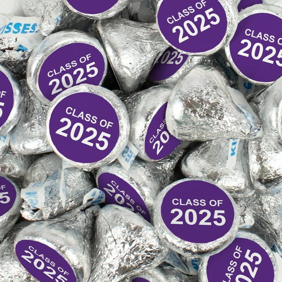 85 pcs Purple Graduation Candy Hershey's Kisses Chocolate Class of 2025 Party Favors (13.6oz, Approx. 85 pcs)  - By Just Candy