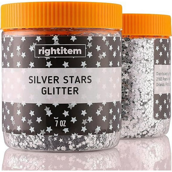 Nail Glitter - Silver Stars Chunky Glitter in Jar - 7 Oz Glitter for Crafts - Glitter for Slime - Face Glitter - Candle Glitter - Body Glitter