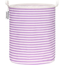 Sea Team Collapsible Canvas Fabric Laundry Hamper with Handles, Cylindric Waterproof Storage Basket, Closet Organizer, 19.7 x 15.7 Inches, Purple Stripe
