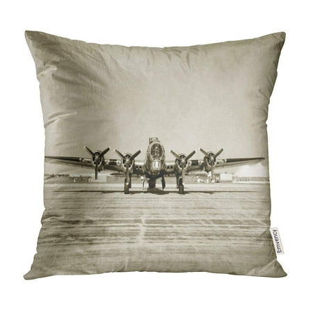 ECCOT Vintage World War Ii Era Heavy Bomber Front View Stained Old Airplane Pillow Case Pillow Cover 18x18