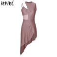 thumbnail image 2 of Traje de baile lírico moderno contemporáneo de Ballet para mujer, vestido de baile con dobladillo asimétrico sin mangas de malla transparente, Ropa de baile, 2 of 5