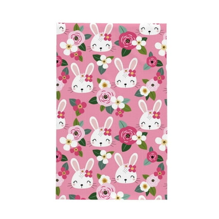 

Absorbent Kitchen Towels Cartoon Cute Rabbit Flower Rose Quick Drying Dish Towels for Kitchen Drying Soft Hand Towels with Lanyard for Kitchen Decor