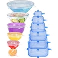thumbnail image 1 of [Lot de 12] Couvercles en Silicone Extensibles 6 Ronds Transparents 6 Rectangles Bleus, Couvercles Magiques Réutilisables pour Bols, Tasses, Canettes, s'Adaptent à Différentes Tailles et Formes de Conteneurs, Lavables au Lave-Vaisselle et Congélateur, 1 of 8