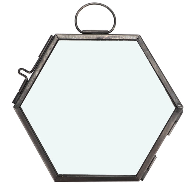 Marco de fotos de vidrio hexagonal geométrico colgante con flores secas y plantas. Exhibidor con clip.
