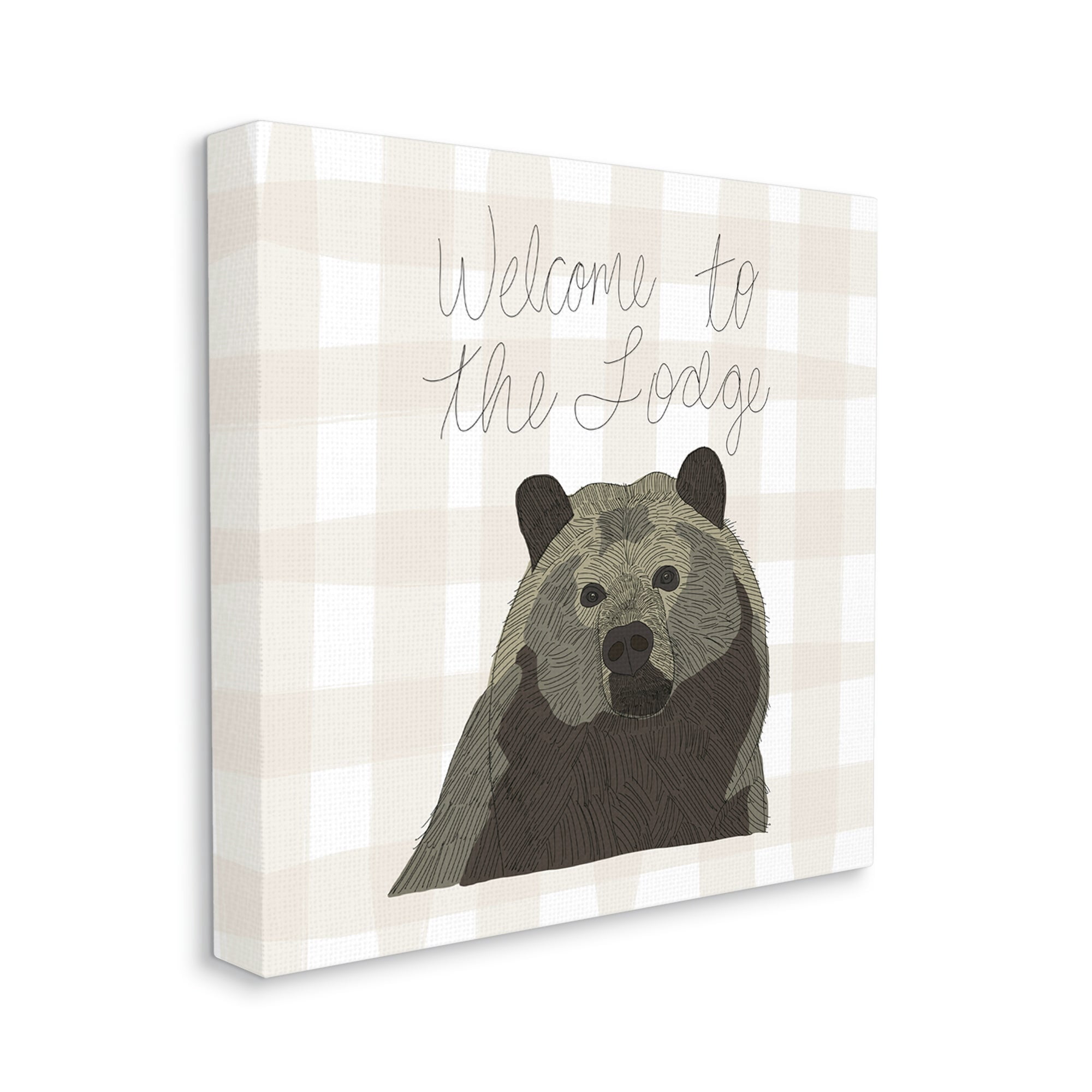 Stupell Industries Welcome to the Lodge Cabin Entrance Bear Tartan Graphic Art Gallery Wrapped Canvas Print Wall Art, Design by Tara Moss