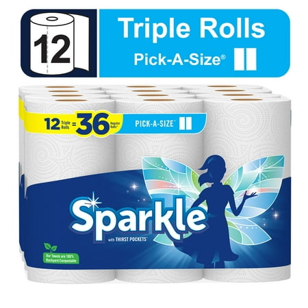 Sparkle Pick-a-Size Paper Towels, White, 12 Triple Rolls
