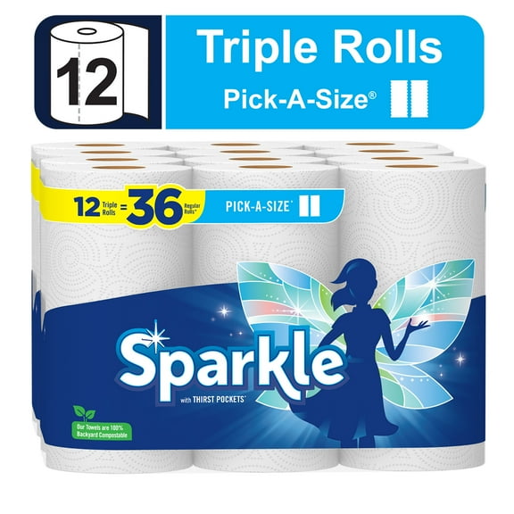 Sparkle Pick-a-Size Paper Towels, White, 12 Triple Rolls