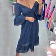thumbnail image 5 of TAIAOJING Women's Boho Floral Midi Dress Loose Fit High Waist Embroidered Solid V Neck Dress, 5 of 5
