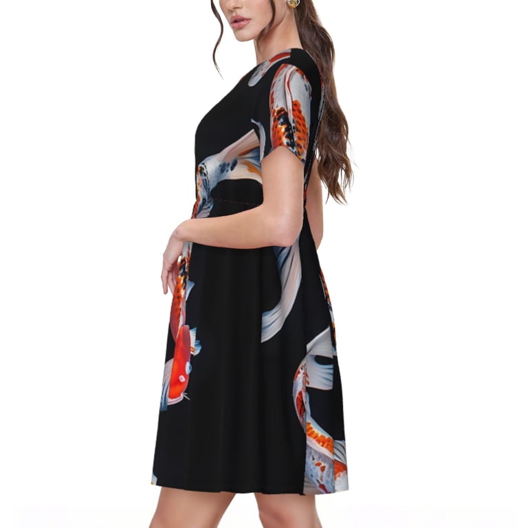 knee length dresses for ladies Wayne Clark Black Chiffon Koi Fish Dress main image 1