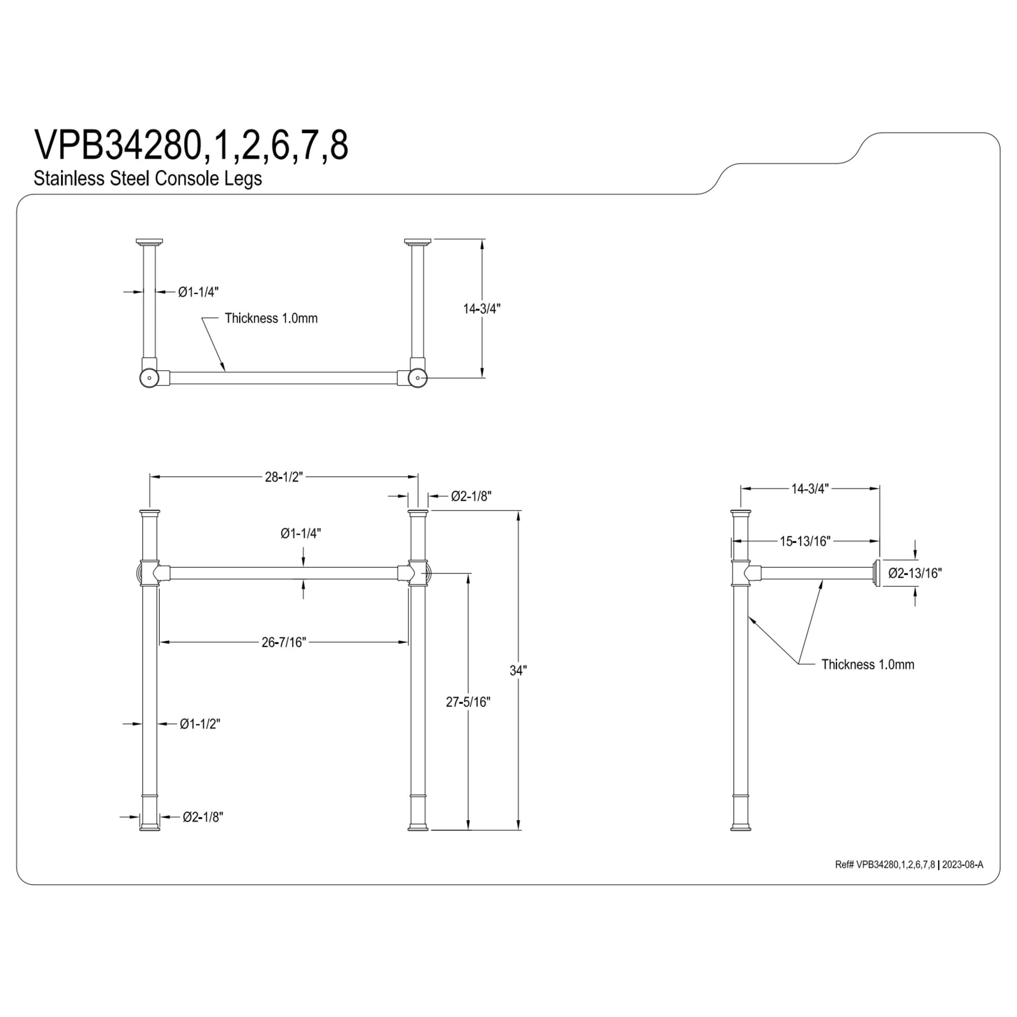 Kingston Brass VPB34287 Stainless Steel Console Sink Legs, Brushed Brass