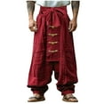 thumbnail image 2 of Dxzfnsa Mens Linen Cargo Pants Lightweight Elastic Waist Drawstring Casual Loose Summer Beach Yoga Pants with Pockets work pants for men(Wine,L), 2 of 6