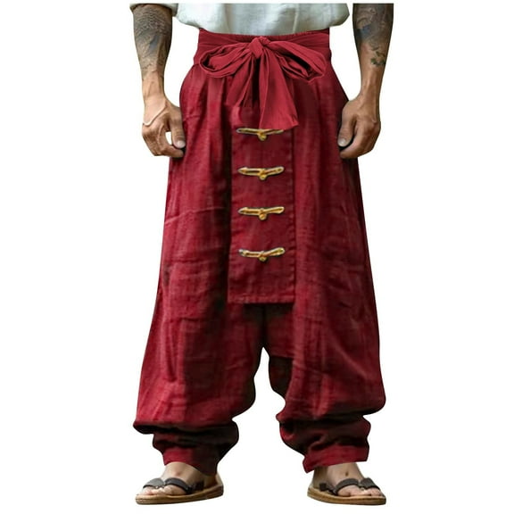 Stamzod Mens Pants Casual Loose Elastic Waist Drawstring Sweatpants Fashion Vintage Solid Color Workout Pants for Men with Pockets Wine XL