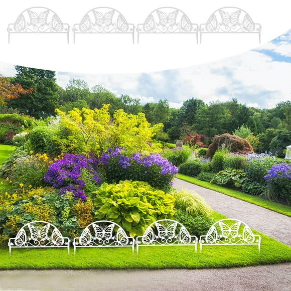 Garden Edging Border,Garden Fence Edging,4Pcs Plastic Edgings Garden Picket Fence - Grass Flowerbeds Plant Borders - Decorative Scenery Road Panels - Weather Proof Plastic Garden Fence
