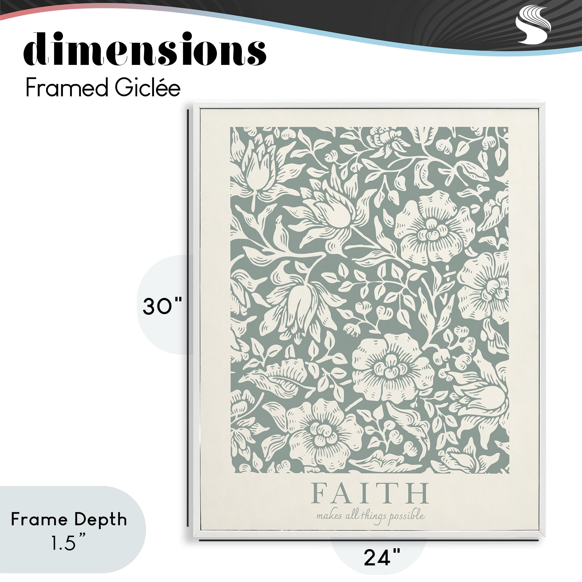 Stupell Industries Faith Quote with Floral Pattern White Framed Giclee Art, design by Wild Apple Portfolio