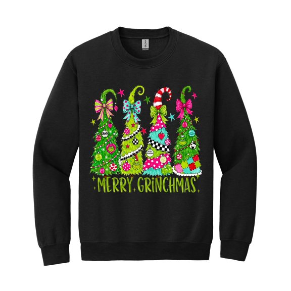 Preppy Coquette Christmas Tree Sweatshirt, Green Bow Retro Holiday Shirt