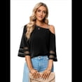 thumbnail image 1 of Blusa Informal con Hombros Descubiertos y Panel de para Mujer, Mangas 3/4 Acampanadas, Color Negro, Talla S, 1 of 10