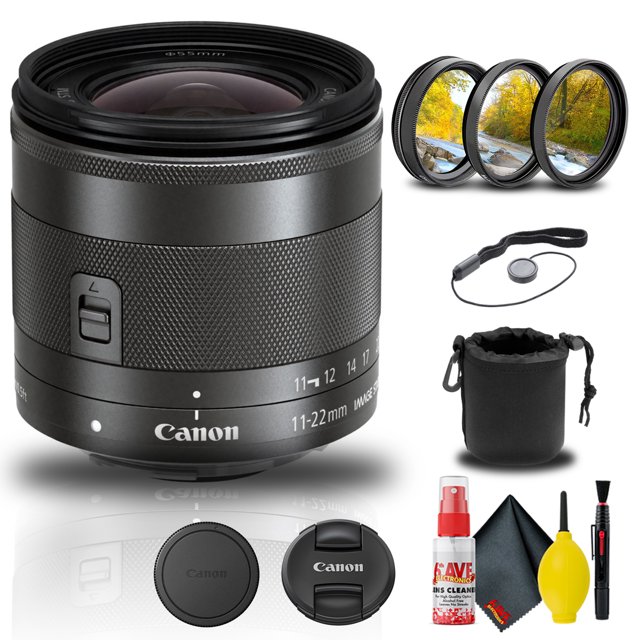 Canon EF-M 11-22mm f/4-5.6 IS STM Lens Bundle Filter Kit Lens Pouch (International Model)