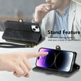 thumbnail image 6 of Nalacover Case for iPhone 15 Plus, with RFID Blocking Card Slot Holder, Magnetic Flip Folio Purse Case, PU Leather Zipper Handbag with Detachable Lanyard Strap For iPhone 15 Plus, Black, 6 of 12