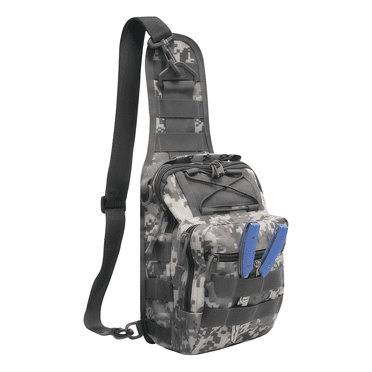 AGOPLEE Fishing Sling Backpack, Tactical Fishing Tackle Bag with Rod & Gear Holder Outdoor Fishing Shoulder Pack for Fishing