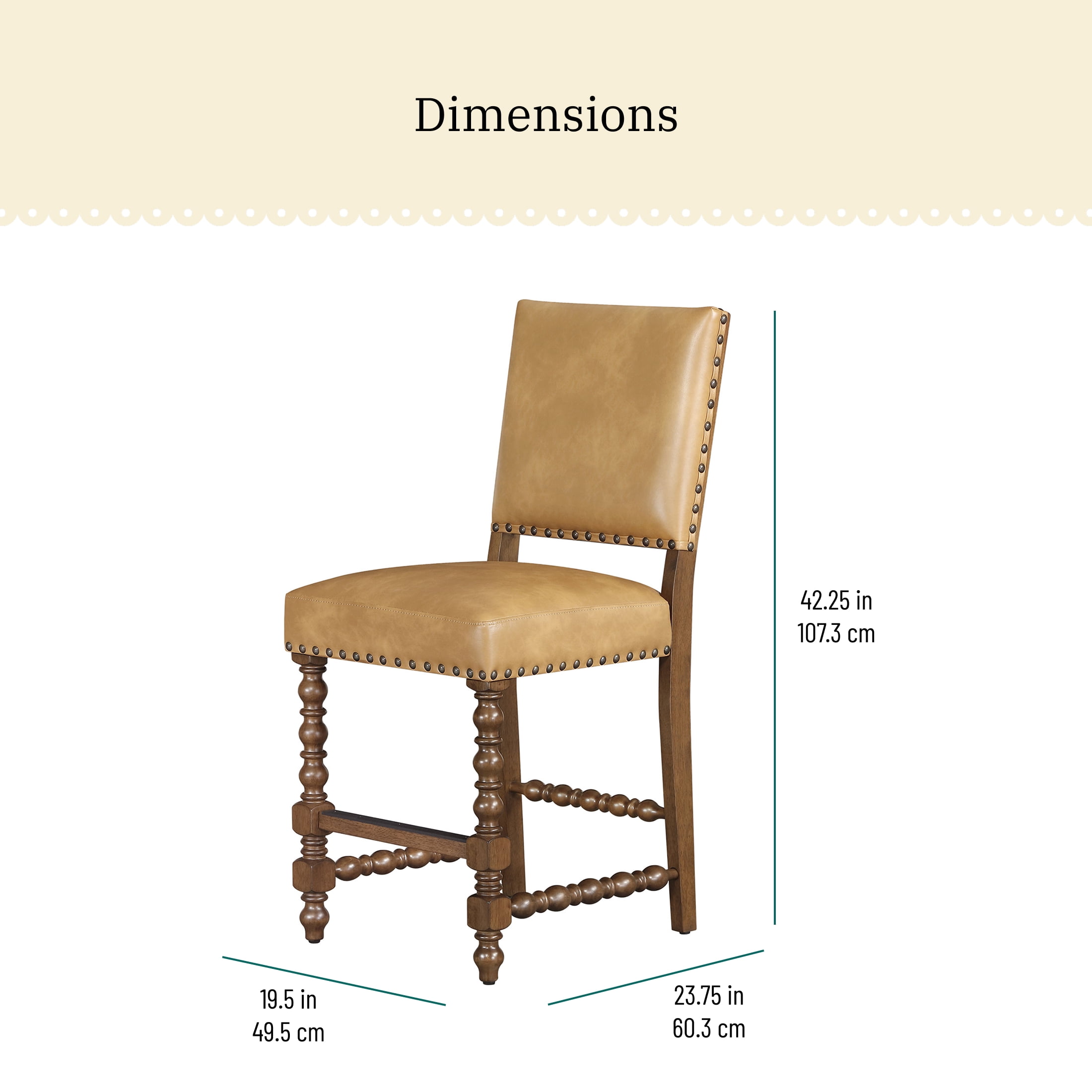The Pioneer Woman Harper Faux Leather Counter Stools, Set of 2, Tan Fabric Upholstery