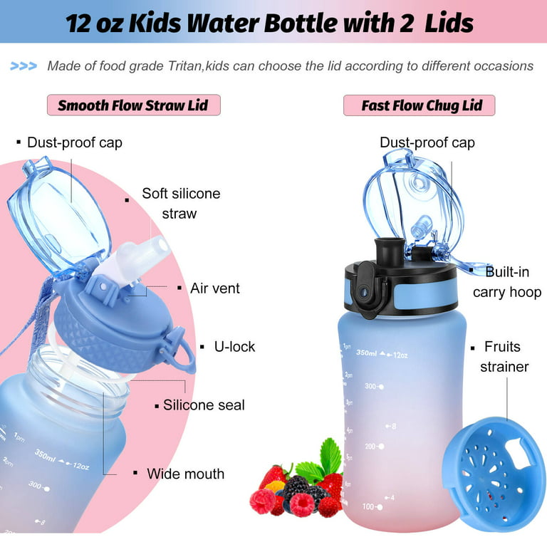 15 oz Oldley Kids Water Bottle for School with 2 Lids (Straw/Chug) for  Girls Leak-Proof BPA-Free Water Bottles with Times to Drink for Travel  Sports