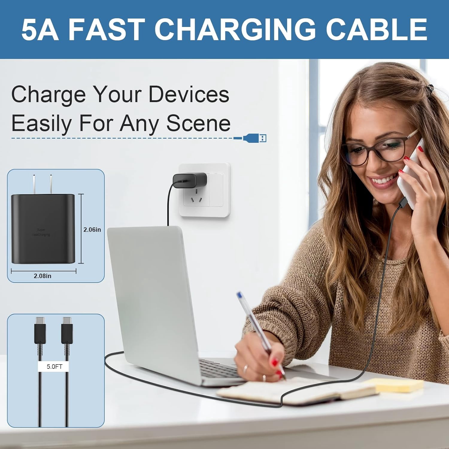 45W Samsung USB-C Super Fast Charger, USB C Android Phone Charger with 6.6FT Cable for Samsung Galaxy S23 Ultra/S23/S23+/S22 Ultra/S22+/S22