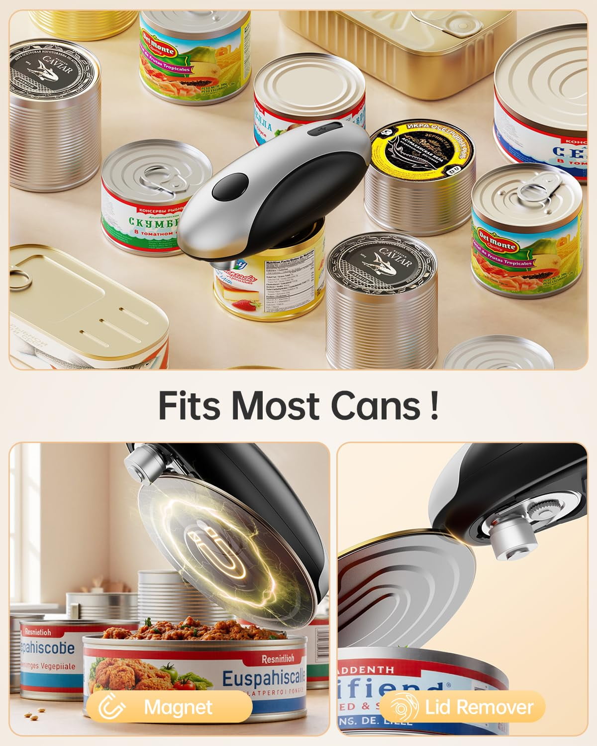 USB rechargeable electric can opener - battery-powered, one-button automatic operation, magnetic lid bracket and smooth edge cutting, cordless, convenient for the elderly to use, can be used with all