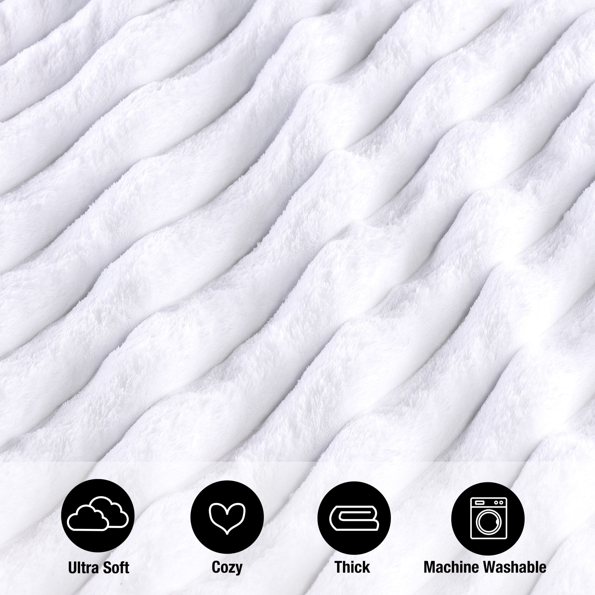 CBCHome Jumbo Plush Ribbed Twin Extra Long College Dorm Bed Blanket - Super Soft, Fluffy Back to School Essentials for Girls Guys Teens (Bright White, Twin/Twin XL 66"x90")