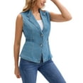 thumbnail image 4 of INSPIRE CHIC Women's Vest Denim Button Down Notched Lapel Collar Elastic Waist Jean Sleeveless Jackets M Light Blue, 4 of 6