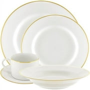 10 Strawberry Street Gold Line 20-Piece Dinnerware Set with Cup and Saucer, White/Gold
