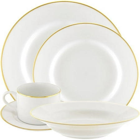 10 Strawberry Street Gold Line 20-Piece Dinnerware Set with Cup and Saucer, White/Gold