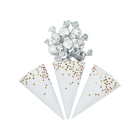 Gold Scatter Dot Snack Cones (Dz) - Party Supplies - 12 Pieces