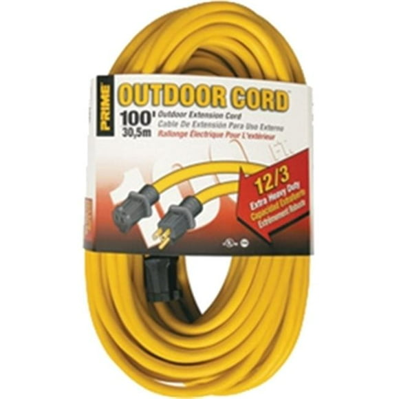 Prime Fil et Câble EC500835 100 Pi. 12 - 03 - 15 SJTW Rallonge Extérieure Jaune
