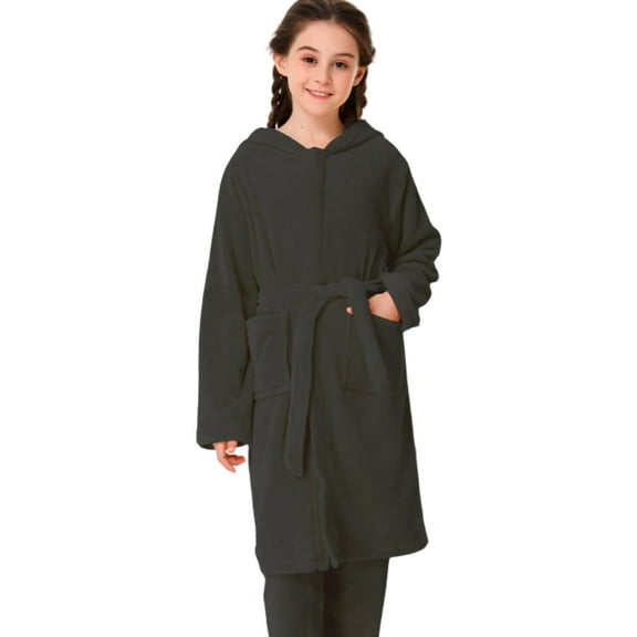 MKndvns Girls' Pajamas For Autumn And Winter Baby Coral Dress Home Wear Bathrobe Casual Black 11-12 Years