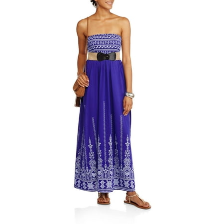 smocked strapless maxi