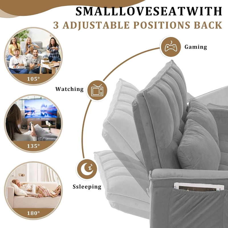 3 in 1 Convertible Sleeper Sofa Bed, 55" Modern Loveseat Pull Out Couch with Adjustable Reclining Backrest & Side Pockets, Velvet Loveseat for Living Room
