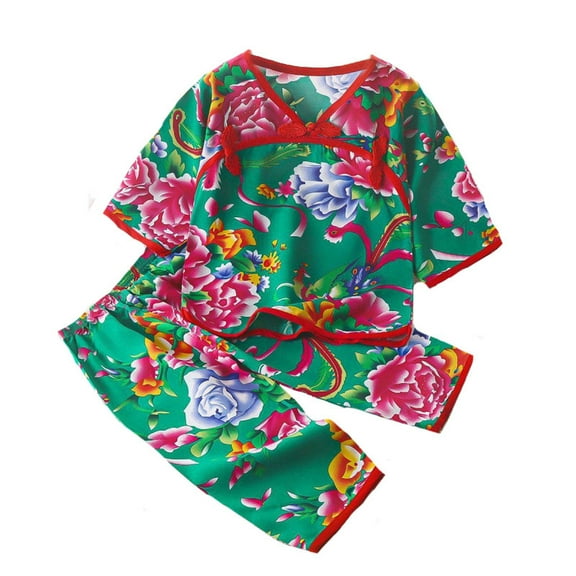 WOYY Toddler Girls Pajamas Chinese Traditional Hanfu-Style Sleepwear Outfits, Sizes 2-3T