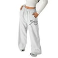 thumbnail image 2 of LRen Girl's Sweatpants Bow Drawstring Elastic Waist Wide Straight Leg Pants High Waisted Casual Baggy Jogger Pants ,120,A-White, 2 of 4