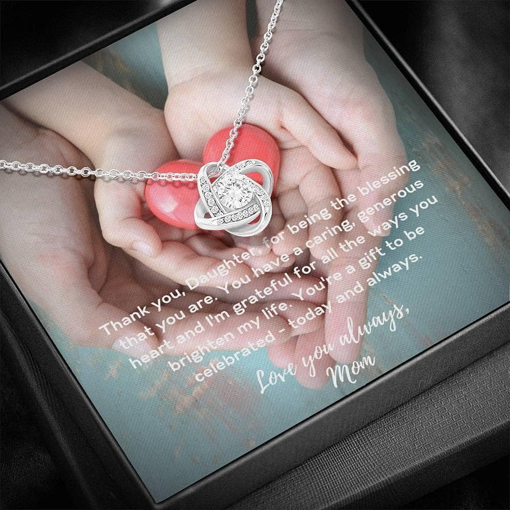 Daughter's Love Knot Necklace Message Card (You Are A Gift to be Celebrated) - Birthday Gift for Daughters - Valentine Gift for Daughters, Anniversary Gift, Necklace Jewelry With Message Card & Box