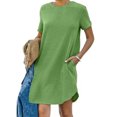 thumbnail image 2 of Tumotour Summer Dress For Women Leisure Sports Crew Neck Short Sleeve Basic T-Shirts Dress Casual Solid Color Loose Double Pockets Mini Dress, 2 of 7
