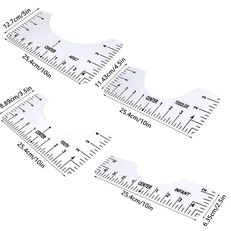 4PCS T-Shirt Alignment Ruler For Guiding T-Shirt Design Fashion Rulers With  Size Chart DIY